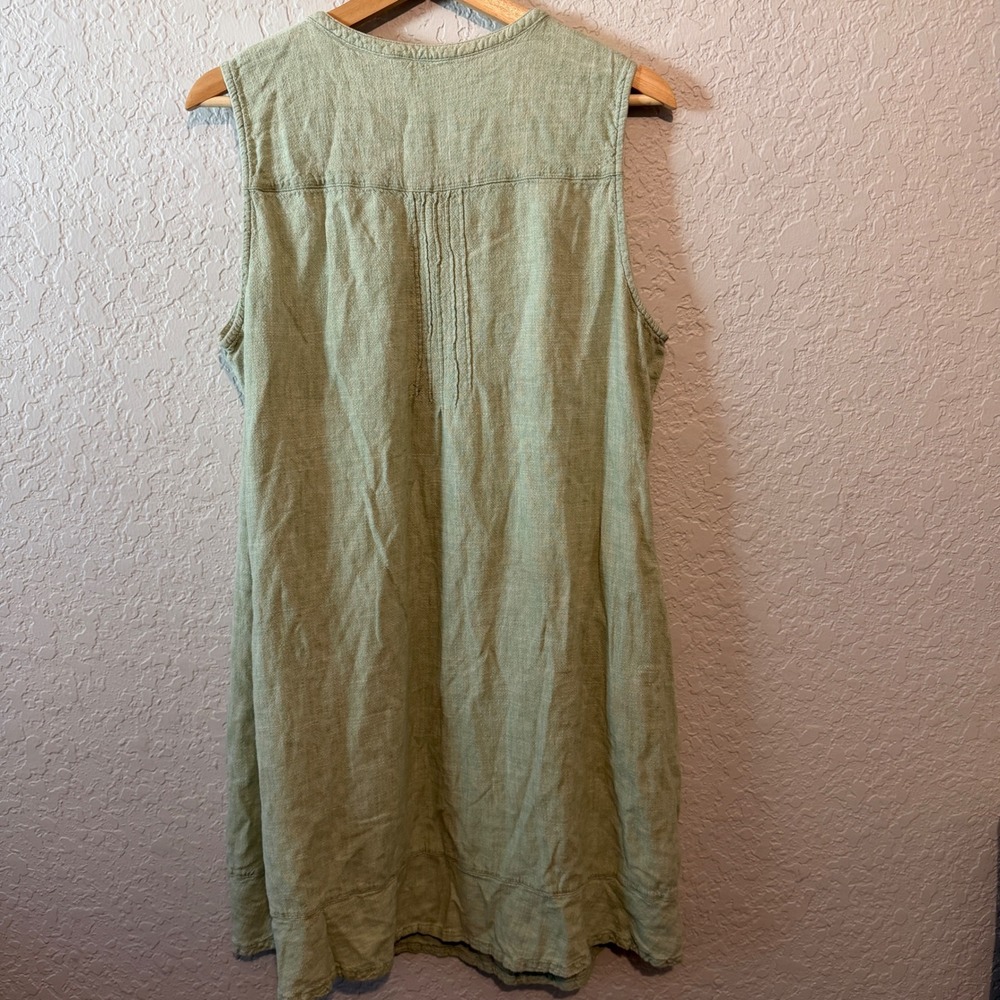 Briggs Linen Blend Pintuck Sleeveless Shift Dress XL Sage Green Cottagecore - Picture 4 of 6